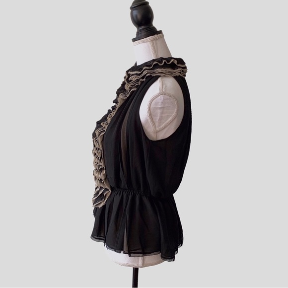 ROBERT RODRIGUEZ TWO TONE SHEER CHIFFON SLEEVELESS RUFFLE PEPLUM BLOUSE - Picture 10 of 16